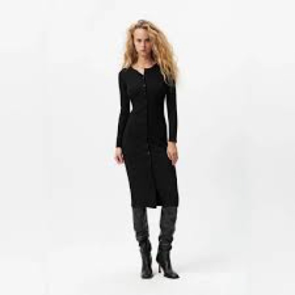 Zara Dresses & Skirts - Zara Ribbed Midi Dress Fitted Bodycon  Black Women's Size Medium